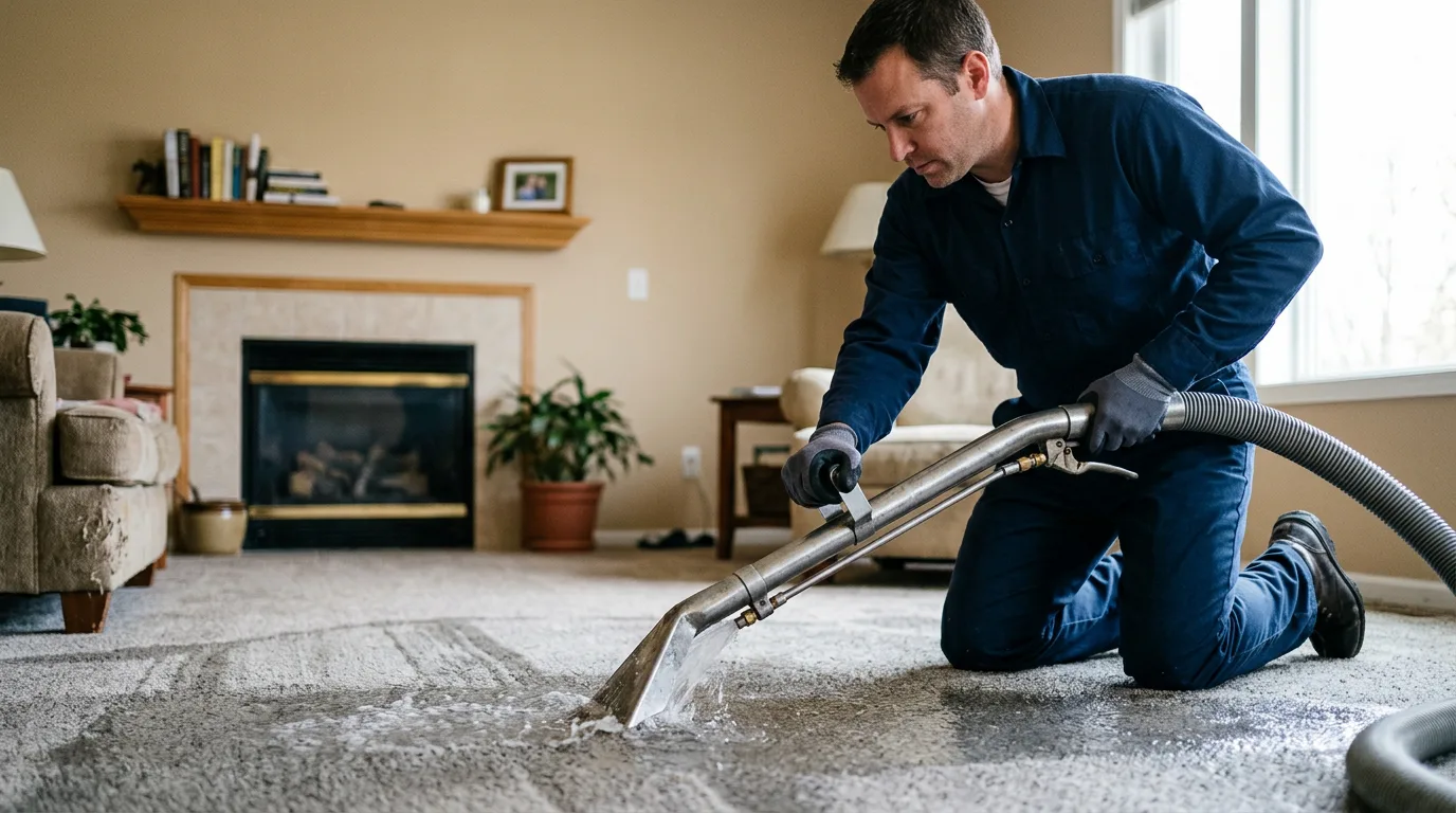 Water damage restoration technician working near Versailles, MO